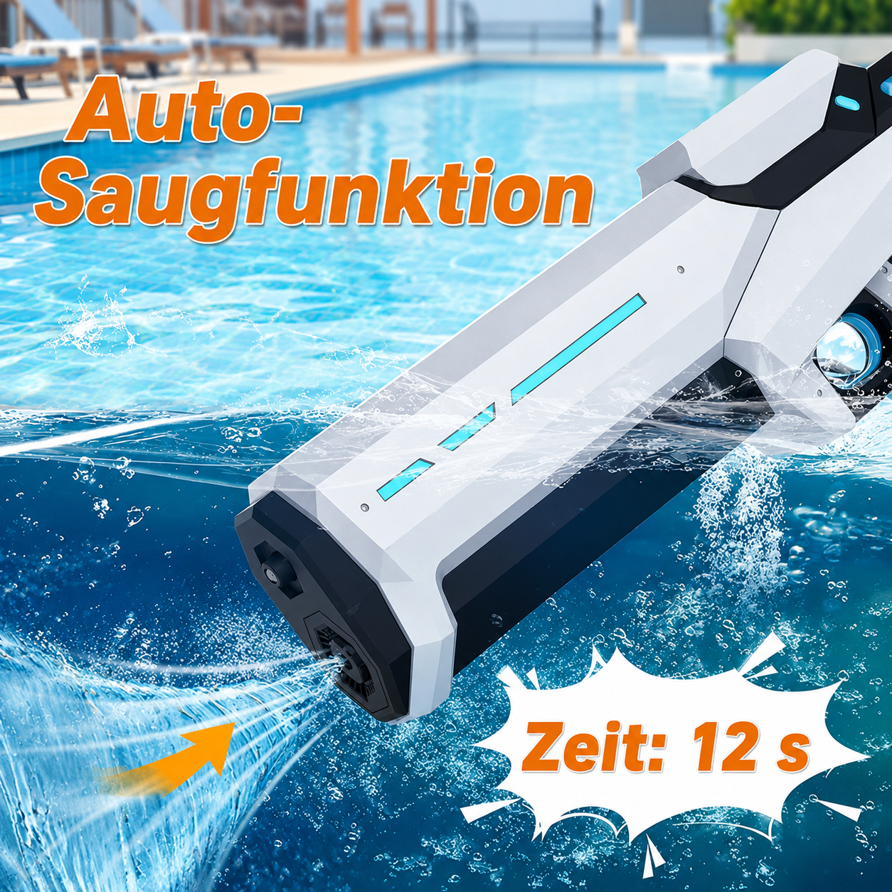 HydroBlitz Pro – Elektrische Wasserpistole mit Auto-Saugfunktion